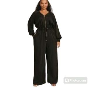 Nwt 11 Honore Wren Black Jumpsuit Wide Leg Long Sleeve Zippper Front Size 22